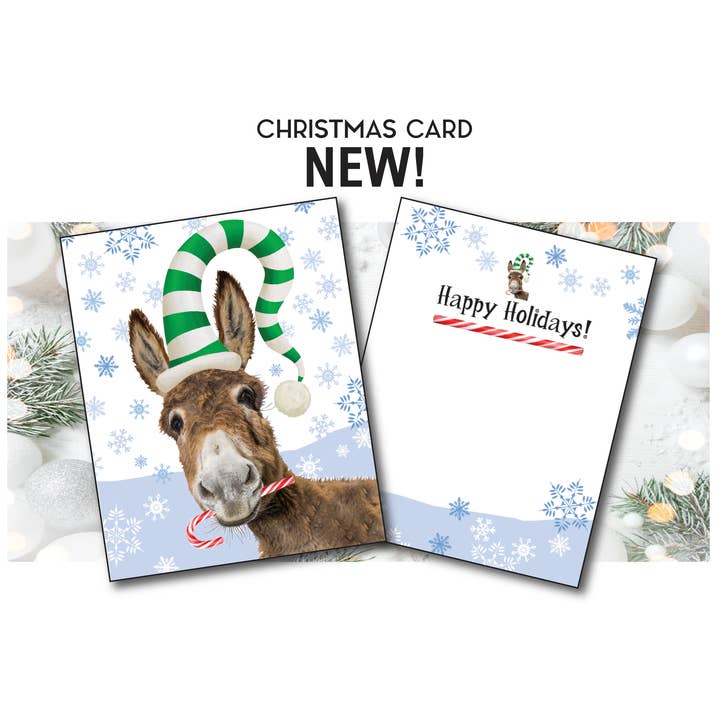 Donkey Christmas Card / Donkey Snowflakes / Holiday Card for wholesale by Horse Hollow Press | Pretty Snarky Equestrian Cards|Stickers