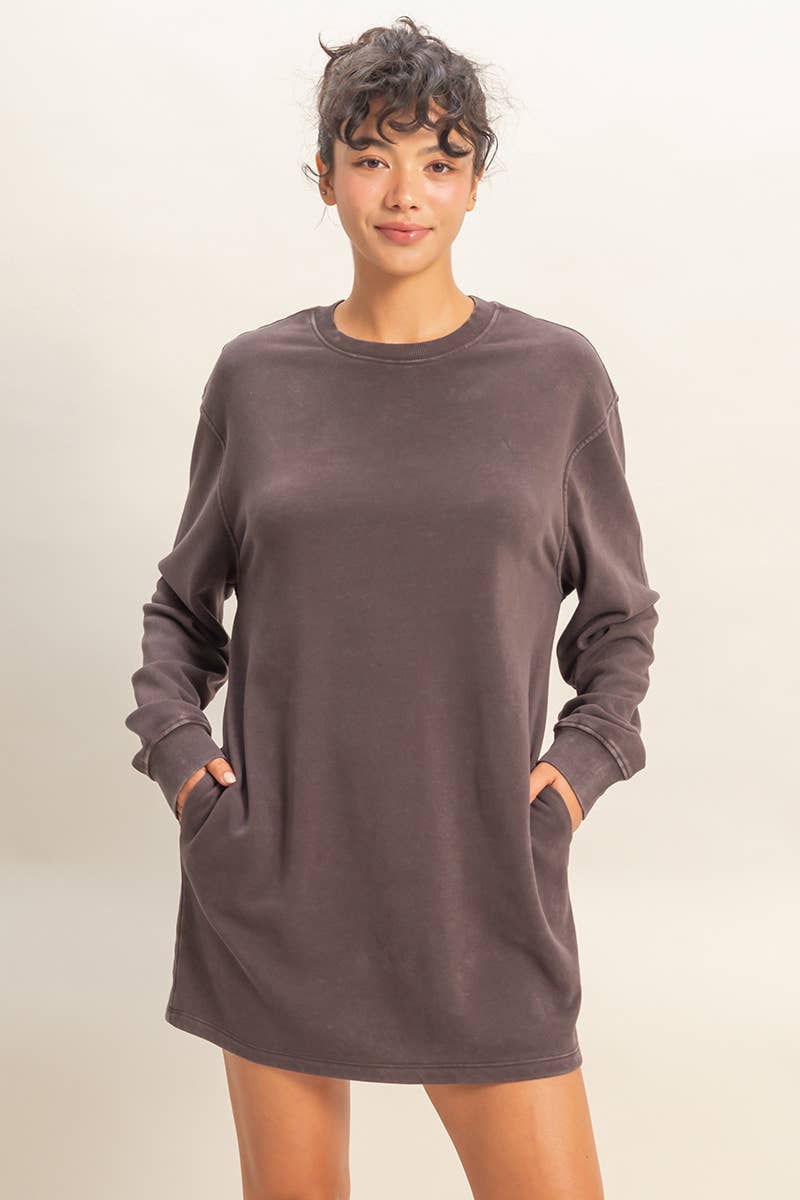 HYFVE – wholesale Dress – Women's – Mineral Washed Oversized Mini Sweatshirt Dress45