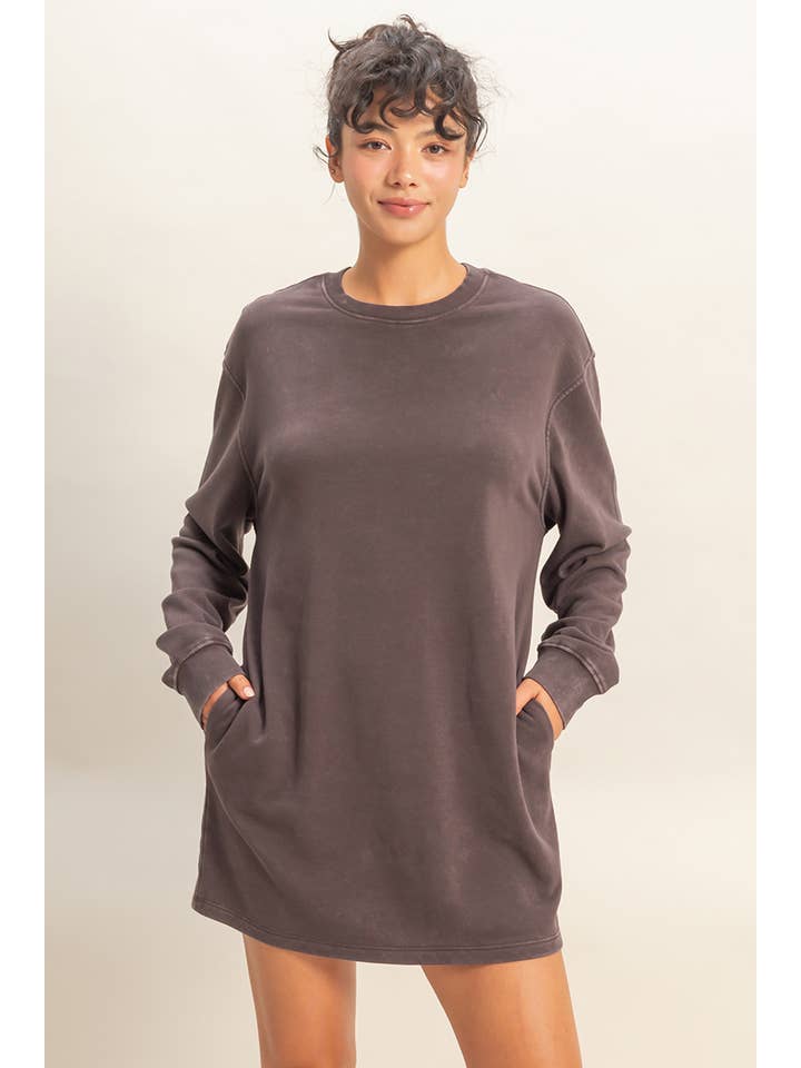 HYFVE – wholesale Dress – Women's – Mineral Washed Oversized Mini Sweatshirt Dress45