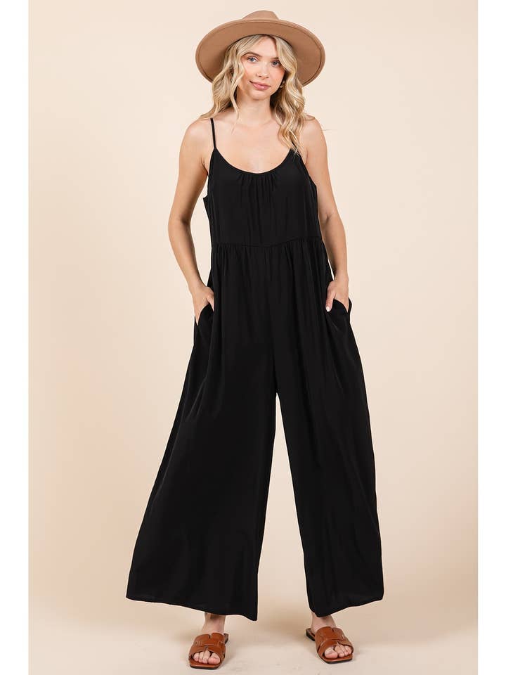 MOUWLOZE JUMPSUIT MET RONDE HALS EN WIJDE PIJPEN voor wholesale door mittoshop