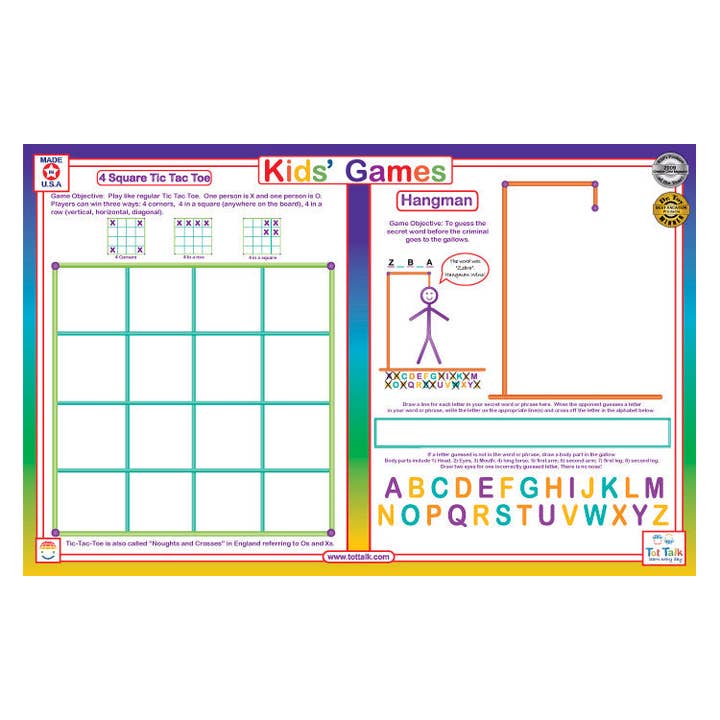 Kids Games Placemat for wholesale by Tot Talk, Inc.