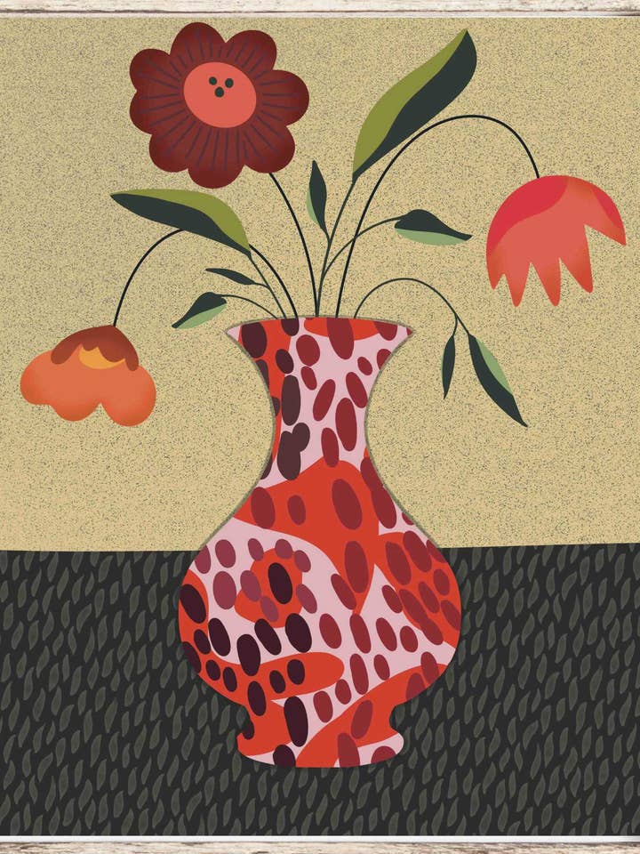 Bold Floral Vase Art Print - Red Bloom for wholesale by Julia Frost Art