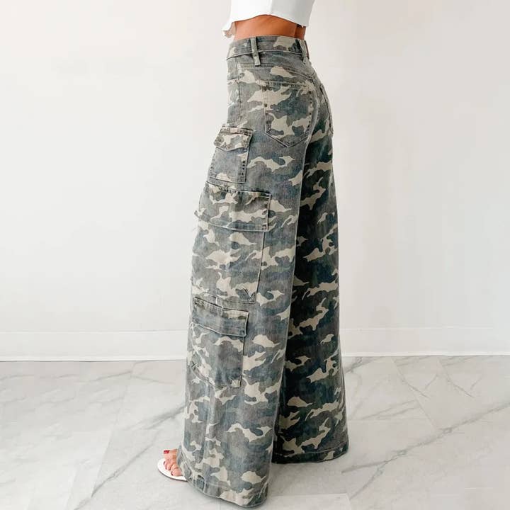Camouflage Straight Leg Jeans for wholesale by Serenity Collective