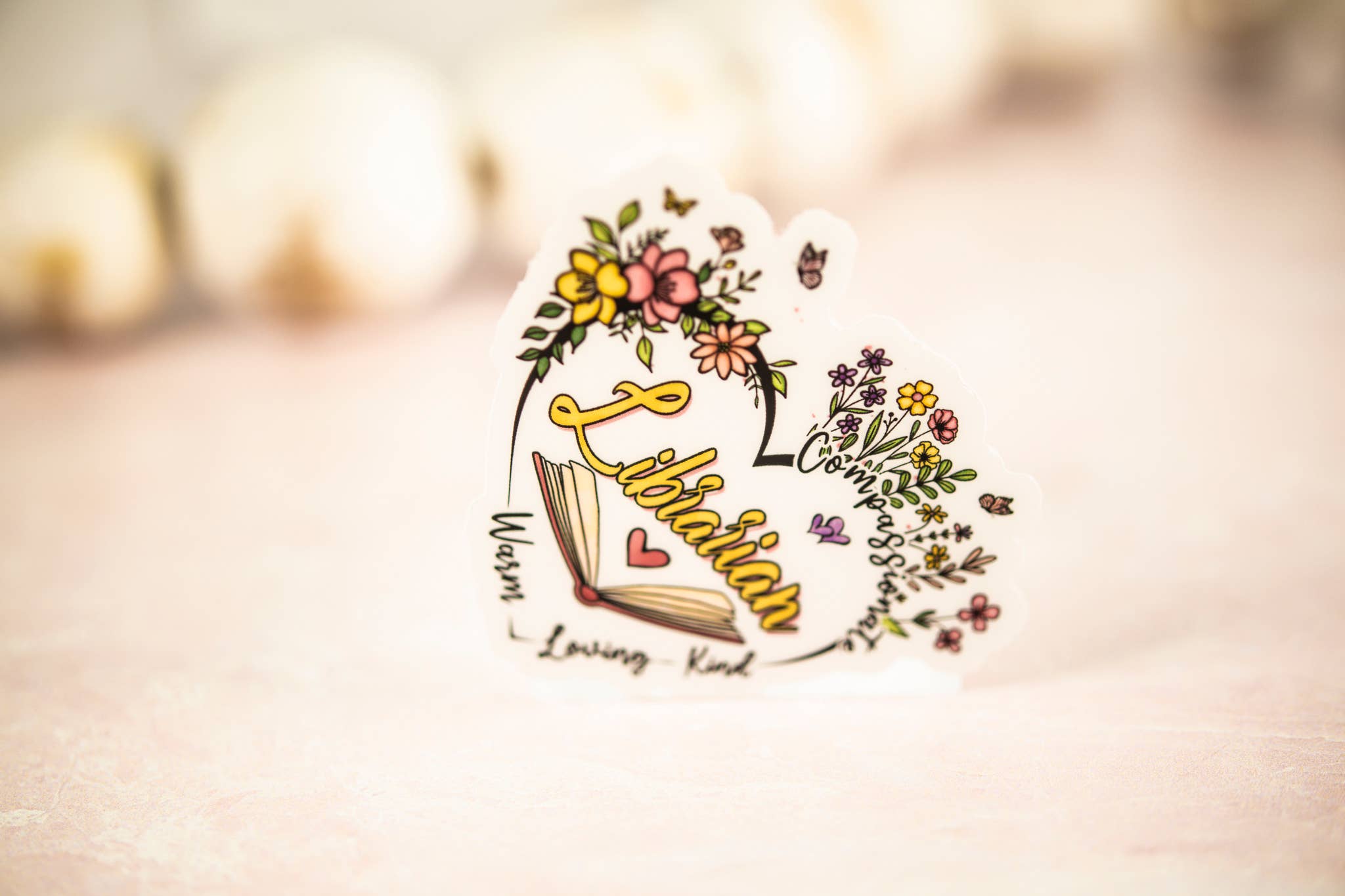 Savannah and James Co - Wholesale Sticker - Librarian Floral Heart, Book Vinyl Sticker, 3x3 in.3