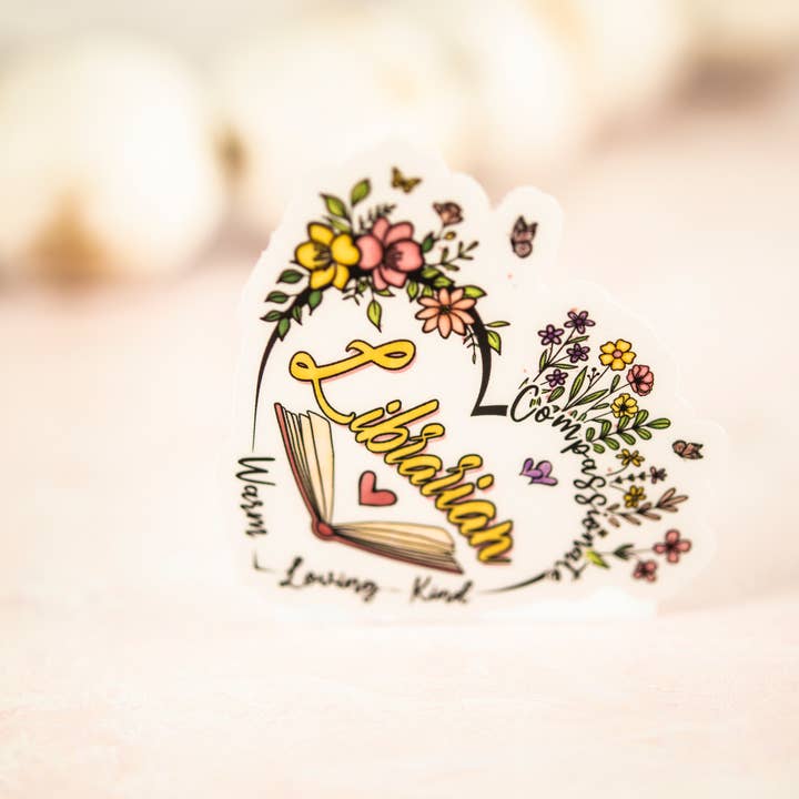Savannah and James Co - Wholesale Sticker - Librarian Floral Heart, Book Vinyl Sticker, 3x3 in.3