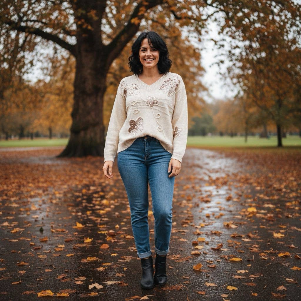 Kurt Muller - Wholesale Knit Sweater - Women's - Sequin floral V Knit1