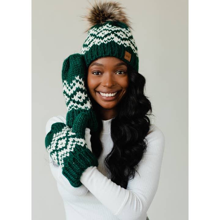 Panache Apparel Co. - Wholesale Beanie - Women's - Dark Teal & White Patterned Pom Hat