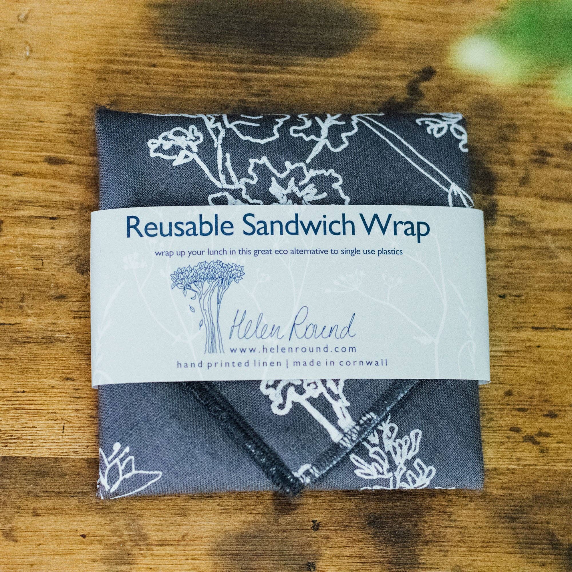 Helen Round - hand printed linen and bamboo wellness - Wholesale Food Storage Wrap/Bag - Reusable Linen Sandwich Wrap, Waterproof Food Wrap, Garden1