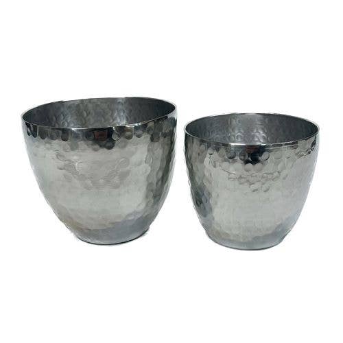 India Handicrafts Inc - Wholesale Plant Pot - Simple Hammered Aluminum Planters, Set of 2