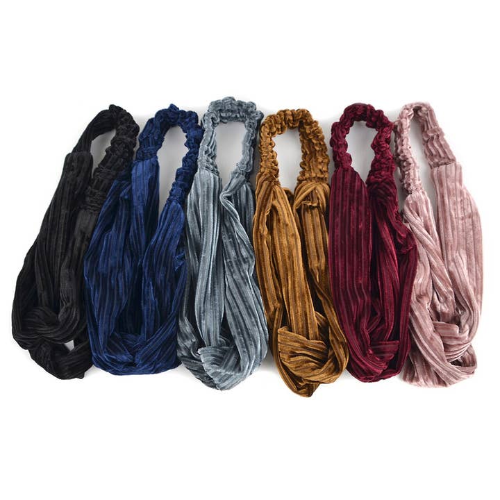 12pc Assorted Ladies Velvety Criss Cross Solid Headbands for wholesale by Selini New York