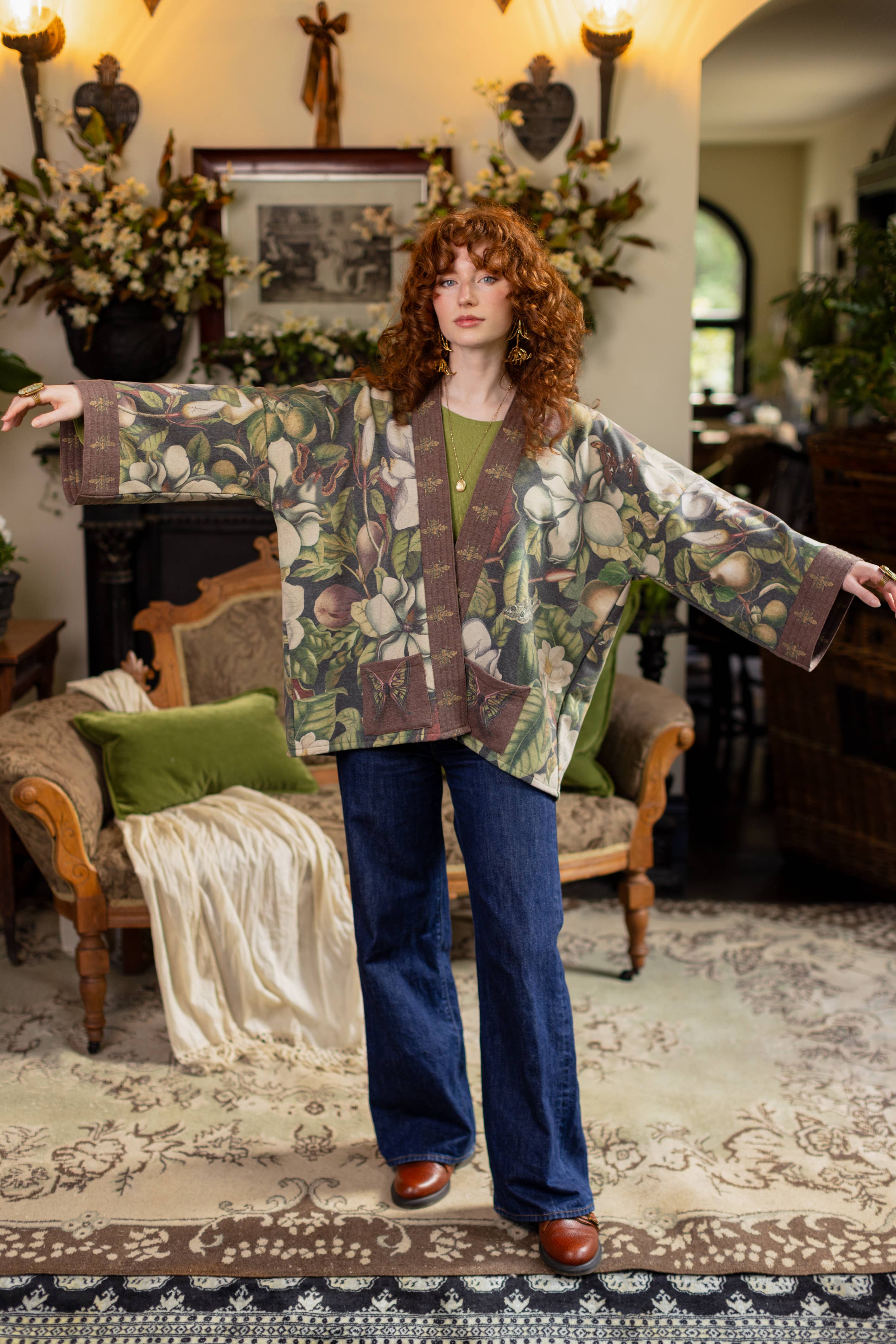 Market of Stars (USA) - Wholesale Jacket - Women's - Fleur De Lune Fleece Cottage Cardigan Jacket w/ Floral Print1