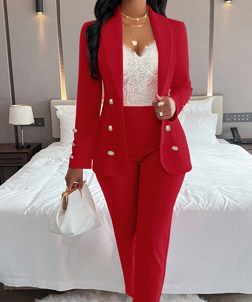 Aria Romance - Wholesale Suit Set - Women's - Double-Breasted Notch Lapel Blazer Set13