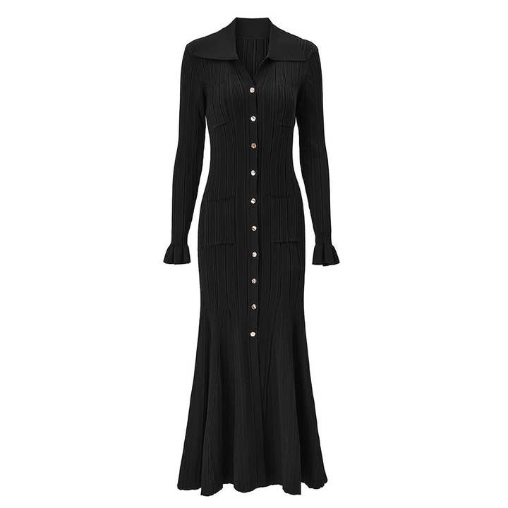 Robe midi en maille évasée à col rabattu Liza pour la vente par ALLARA