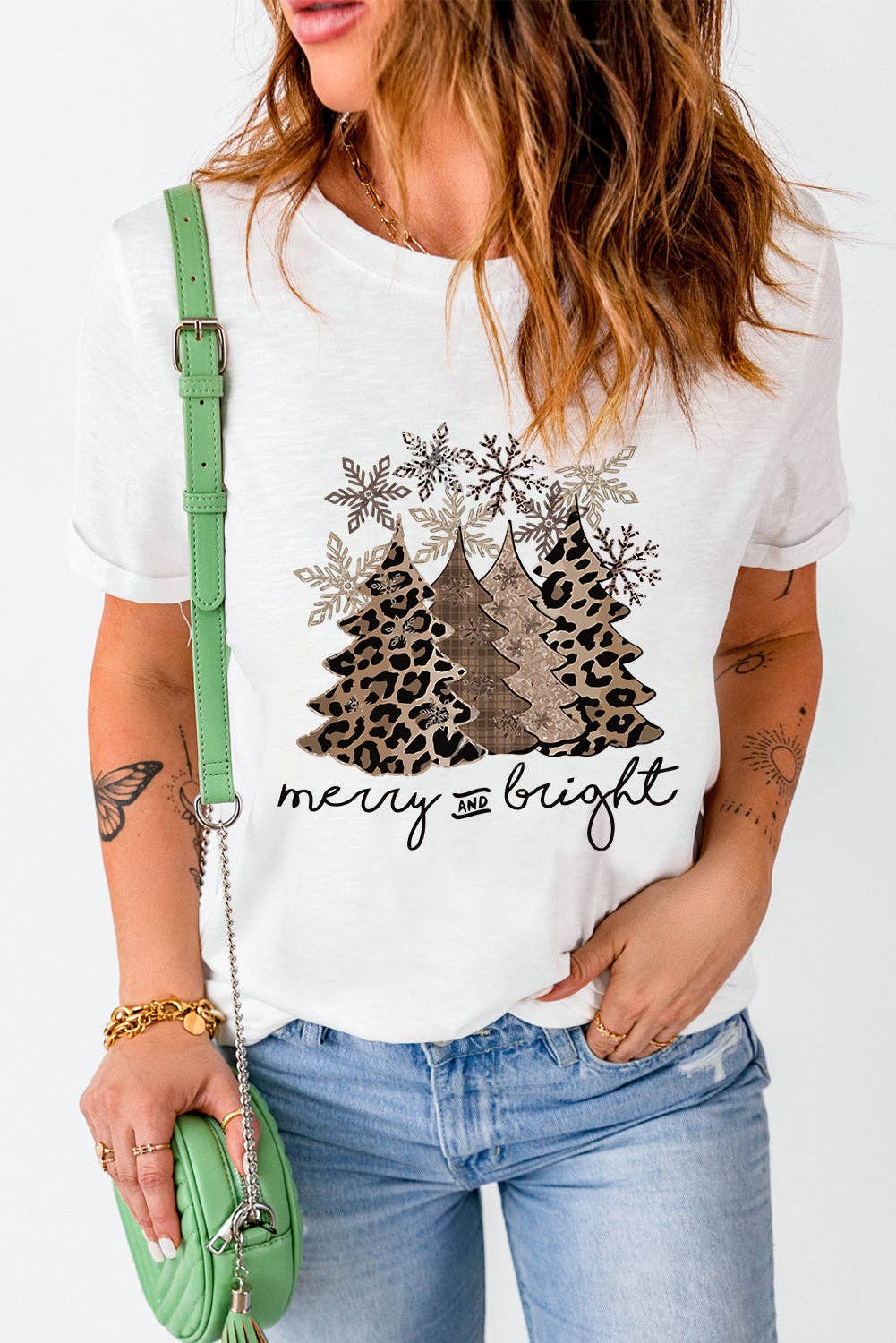 Suhkasana - Wholesale Screen Printed T-Shirt - Women's - Leopard Print Christmas Tree Graphic Holiday T Shirt7