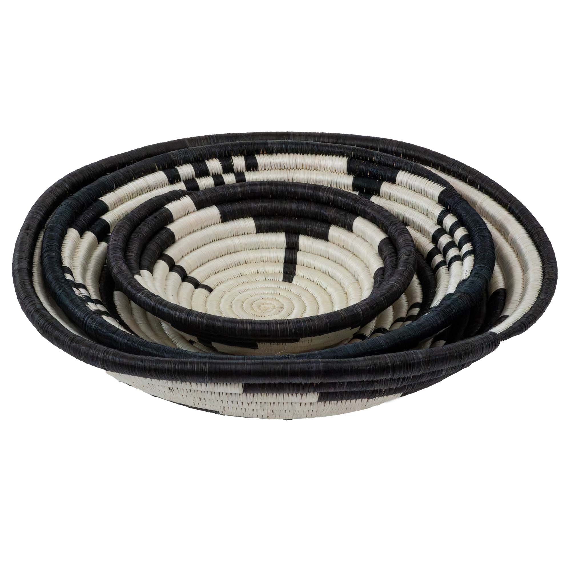 Global Crafts - Wholesale Basket - African Rwanda Baskets Home & Wall Decor-Set/3 Monochrome - MIXED DESIGNS4