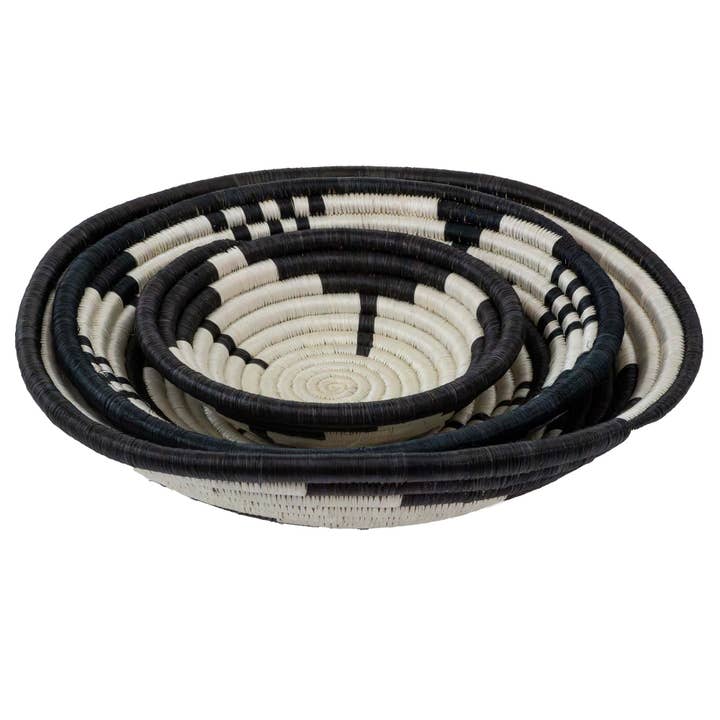 Global Crafts - Wholesale Basket - African Rwanda Baskets Home & Wall Decor-Set/3 Monochrome - MIXED DESIGNS4