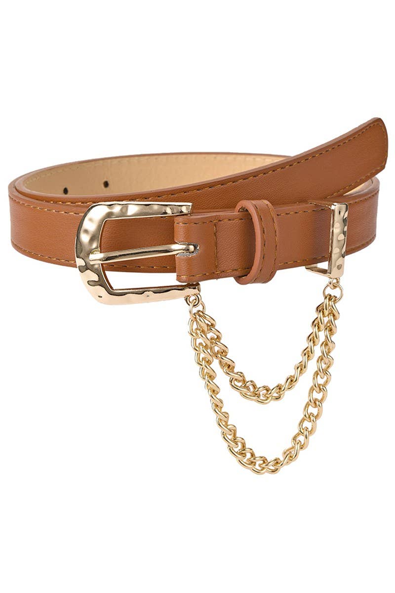 Lily Clothing - Wholesale Belt - Women's - CUBAN CHAIN DETAIL SOLID REGULAR LEATHER BELT_CWABE0311