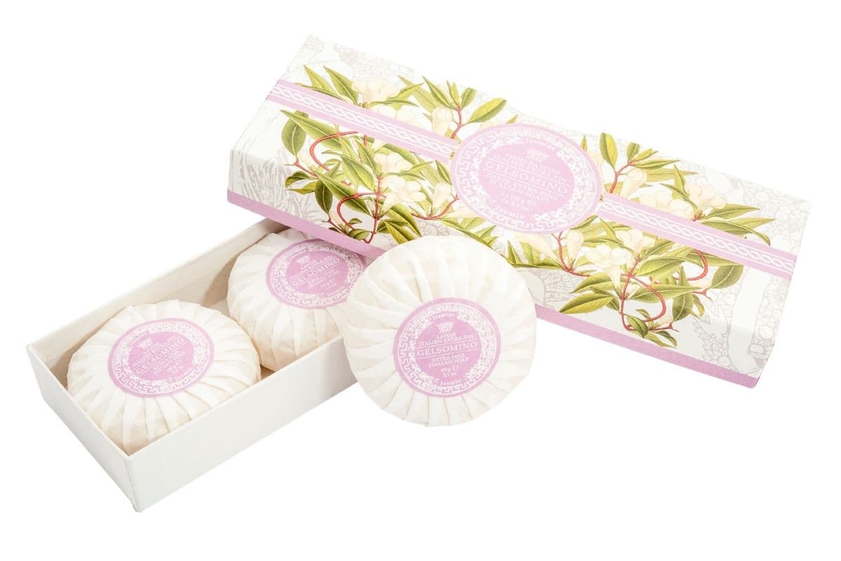 Saponificio Varesino 1945 - Wholesale Soap Set - Jasmine Round Soap Plisse Boxed 3-Piece Set