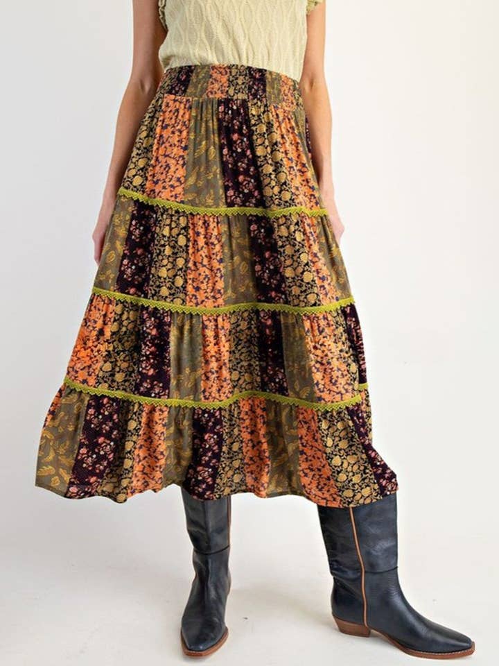 EmberLoom - Wholesale Skirt - Women's - Bohemian Patchwork Skirt with Tiered Design2