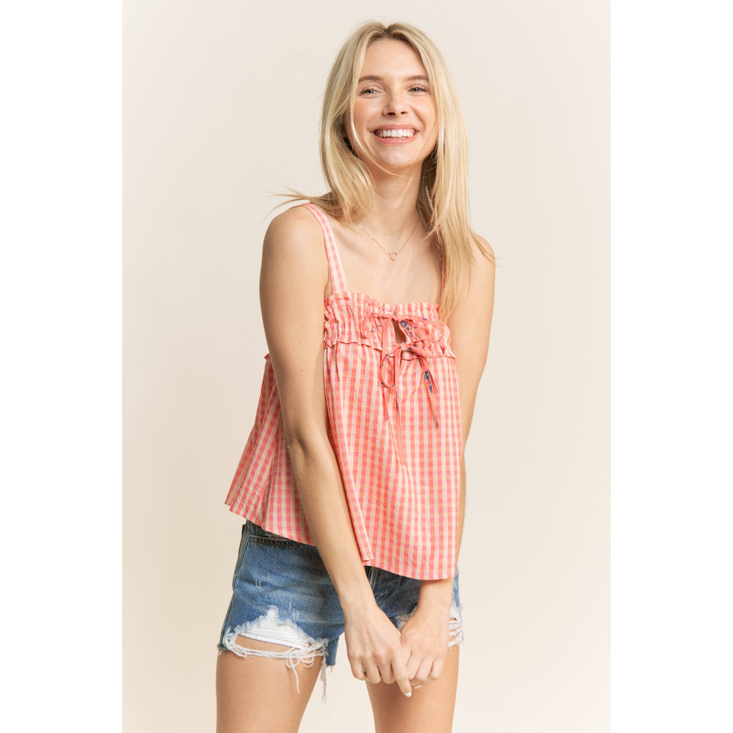 Sweet Generis - Wholesale Tanktop - Dames - GINGHAM RUFFLE BABYDOLL CROP TANKTOP26