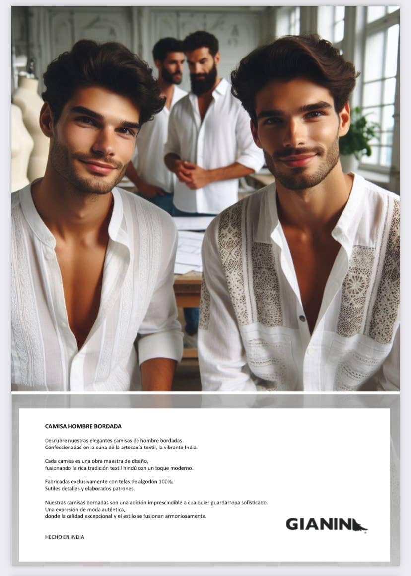 GIANIN - Vente Chemise à col boutonné – homme - Chemises en dentelle brodée pour hommes1