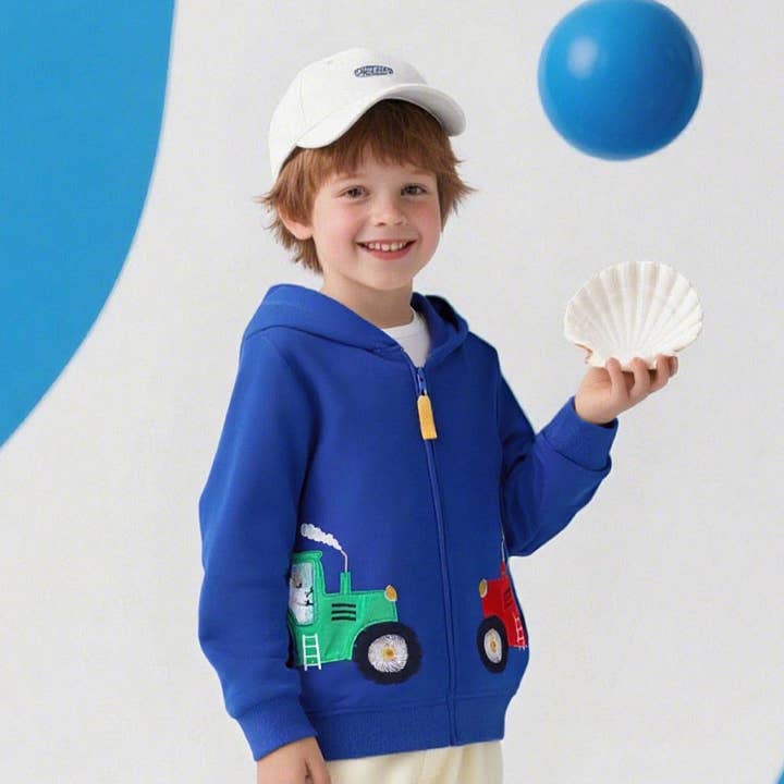 Cardigan con Cappuccio e Stampa di Auto da Cartone Animato per Ragazzi per la vendita all'ingrosso da parte di VERDAVUE