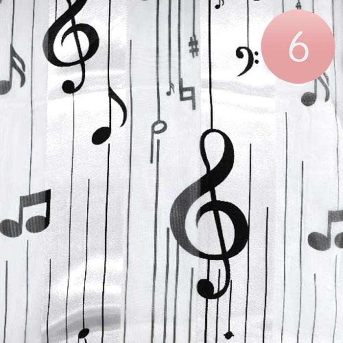 6PCS - Silk Feel Striped Music Notes Print Scarf for wholesale by Sensibling Corp.