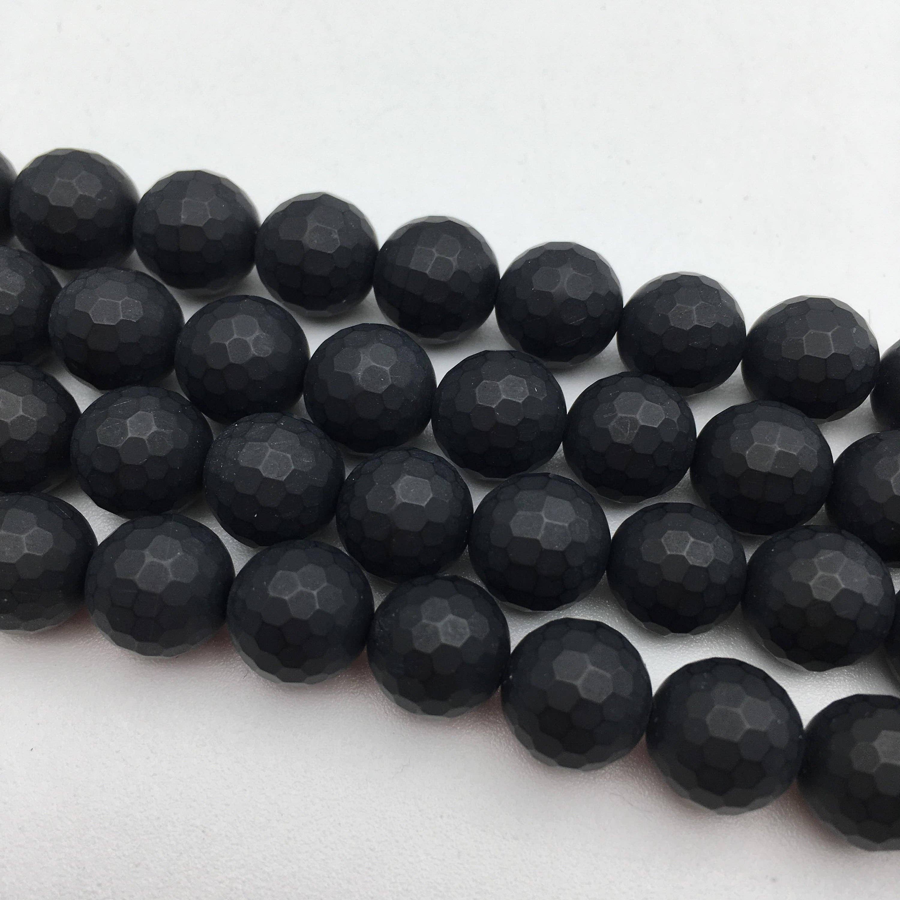 CRCBEADS - Wholesale Beads - Black Onyx Faceted Matte Round Beads 4mm 6mm 8mm 10mm 12mm Approx 15.5" Strand1