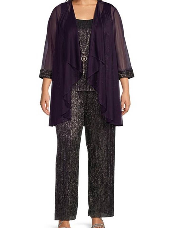 RM Richards 3-Piece Metallic Evening Pants Suit for wholesale by New Yorker's Apparel
