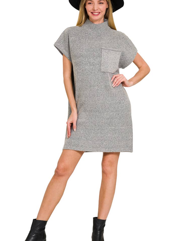 ...SI-26560 Mock Neck Short Sleeve Sweater Dress With Pocket for wholesale by 42POPS