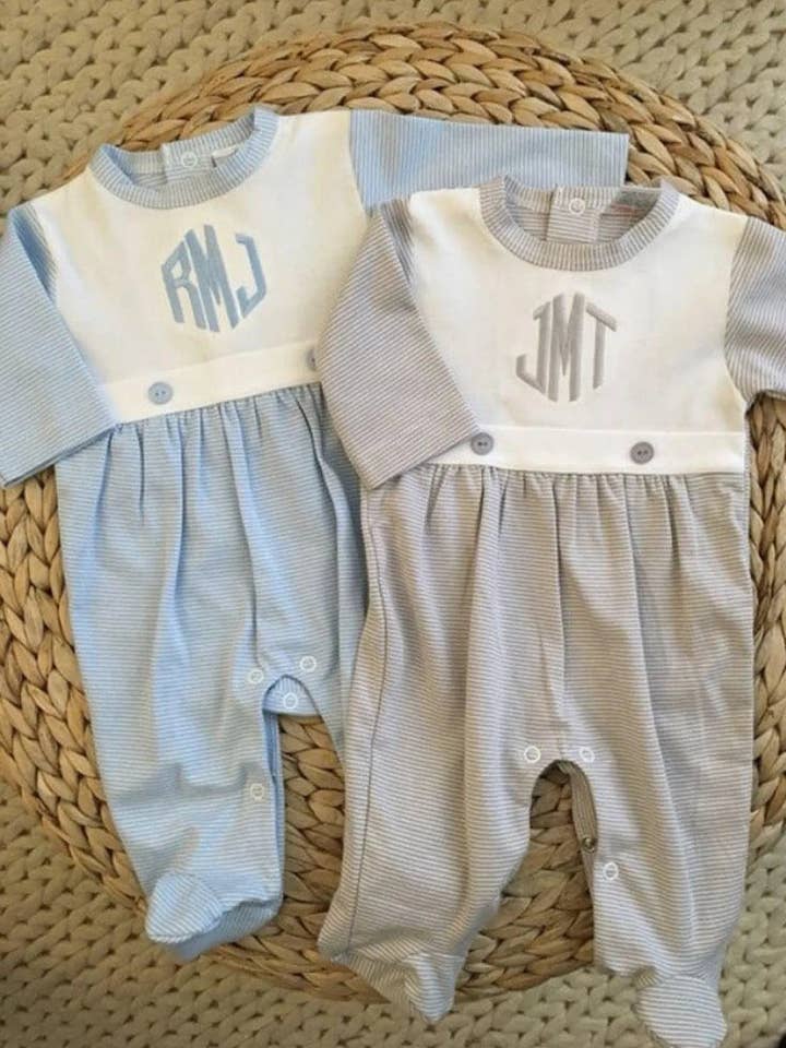 SK Blanks - Wholesale Sleepsuit - Baby - Silver Tiny Stripe Bib Front Footie and Hat0