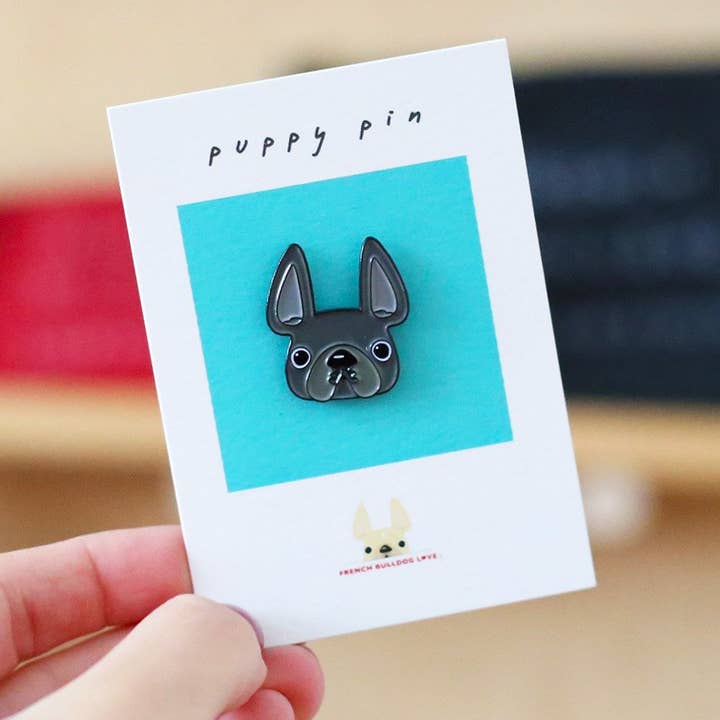 French Bulldog Love - Wholesale Lapel Pin/Button - French Bulldog Enamel Pin - Grey Frenchie