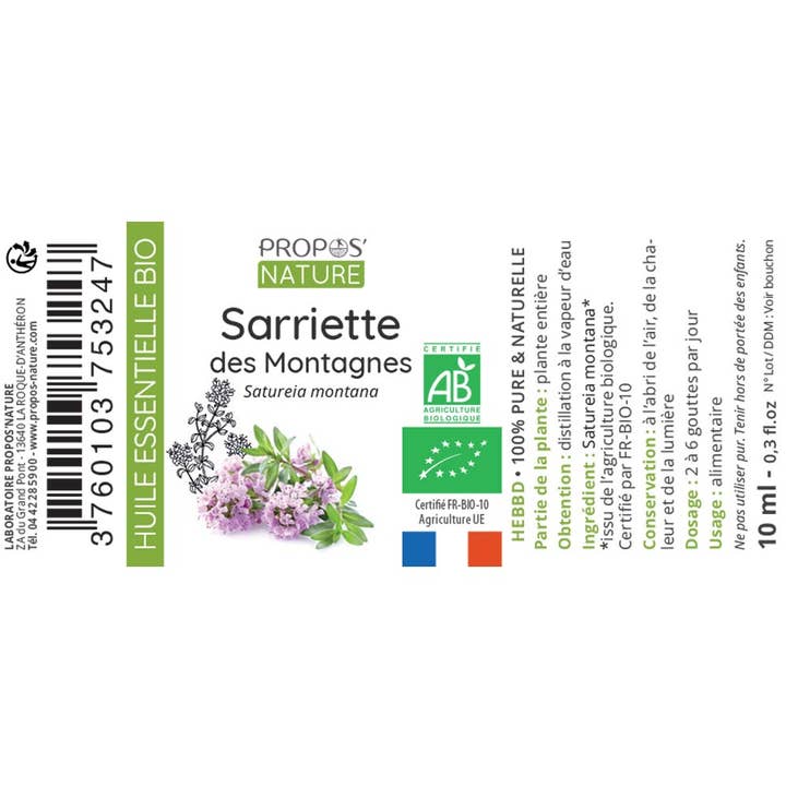 Propos'Nature – wholesale Essential oil – Organic Mountain Savory Essential Oil 10ml6