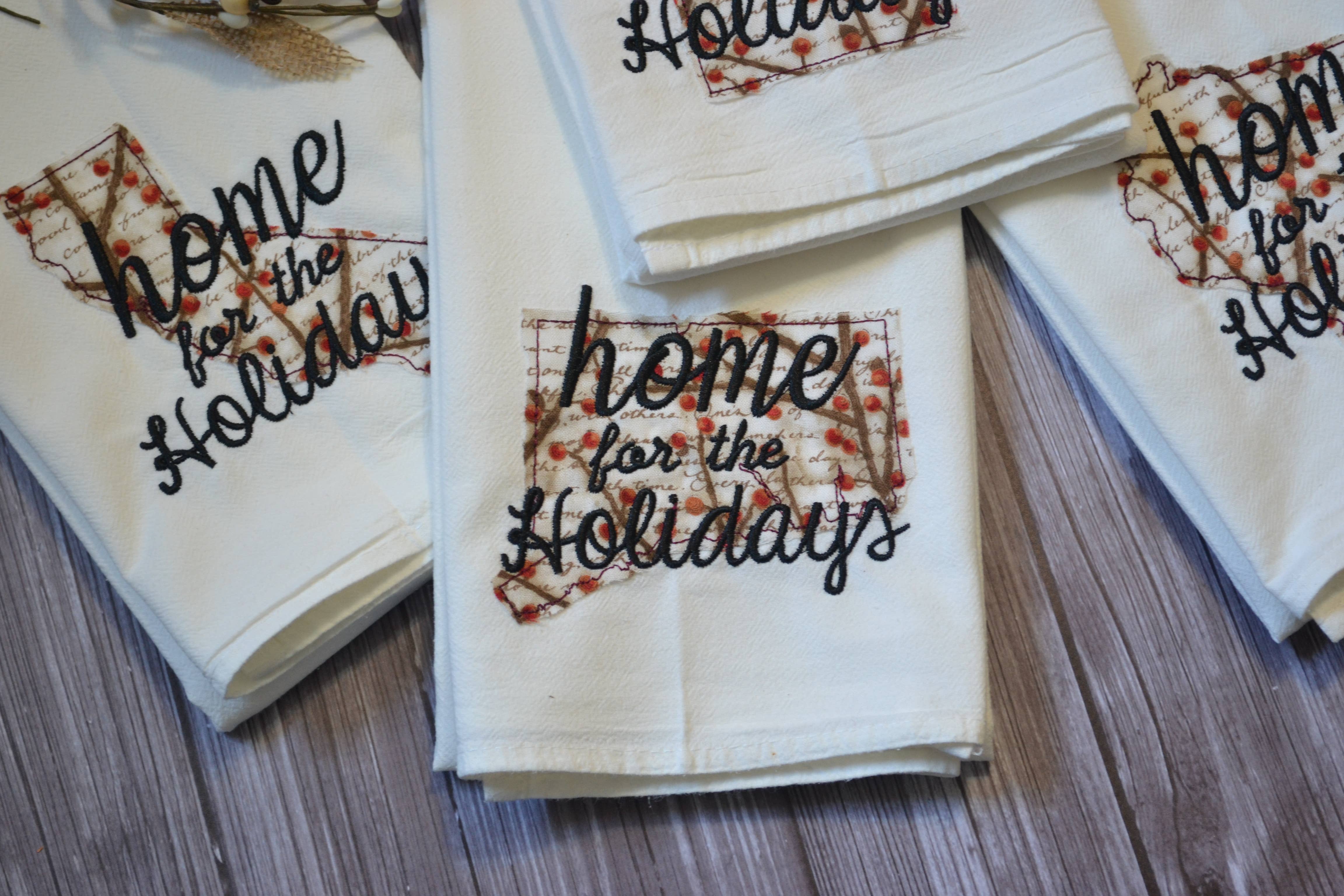 SewMuchMoreStore - Wholesale Tea Towel - Home for the Holidays State Tea Towel - Embroidered Towel19