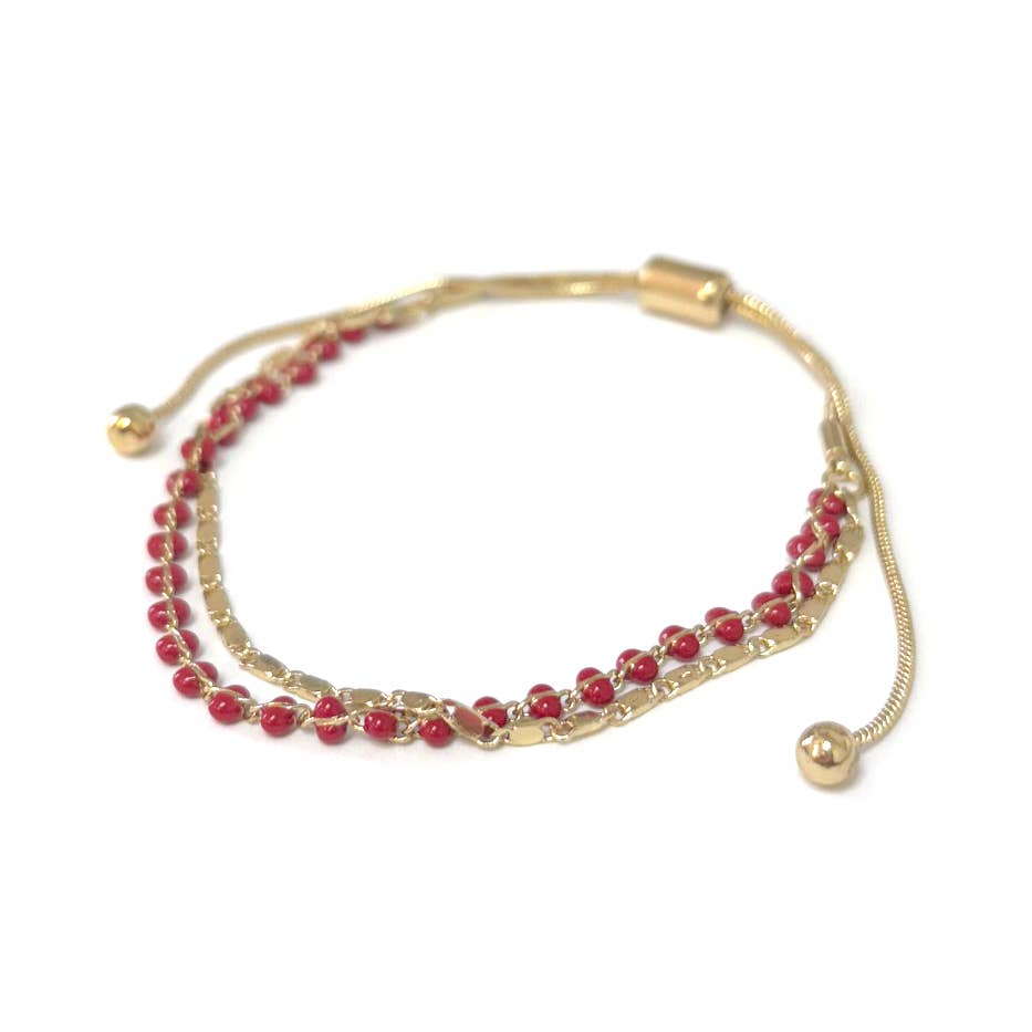 StarryNYC - Vente Bracelets maillon et chaîne - Bracelet ajustable à 2 lignes avec chaîne en époxy et chaîne délicate10