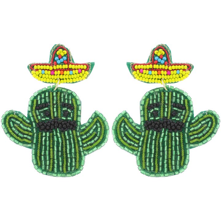 Beaded Cowboy Hat & Mustache Cactuc Dangle Earrings for wholesale by SP Sophia Collection