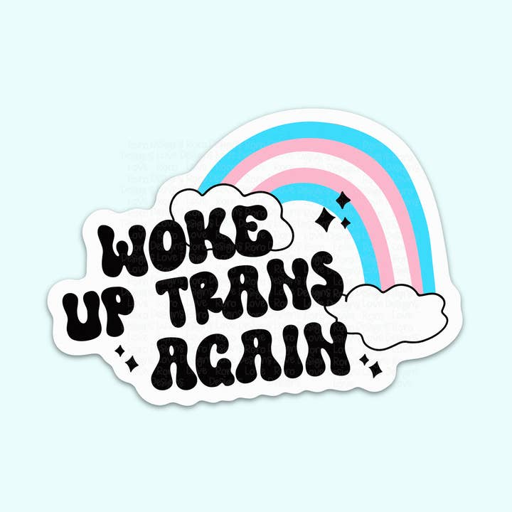 Vågnede trans again regnbue-klistermærke, transgender-klistermærke for engroshandel hos RoroDesignsLove