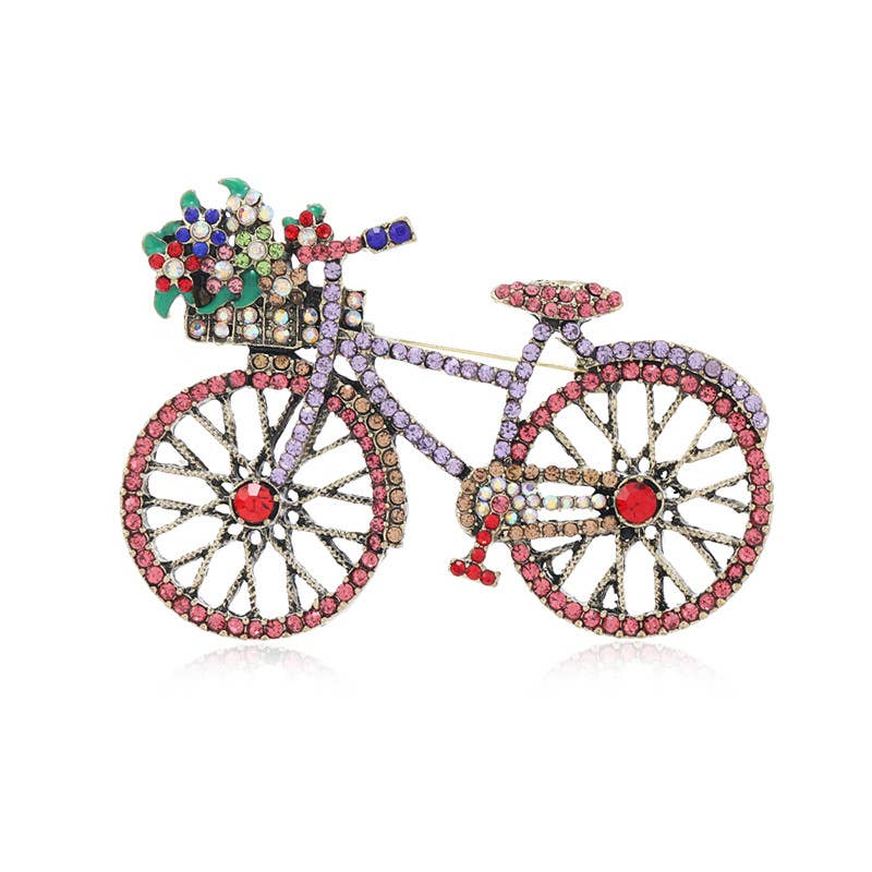 Tourtiwi - Wholesale Brooch - Colorful Rhinestone Flower Bicycle Brooch1