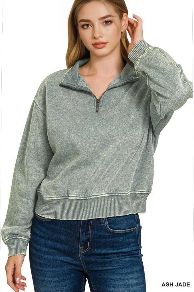 42POPS - Wholesale Sweatshirt - Women's - `.0806 Washed Fleece Half Zip Pullover SI-2493015