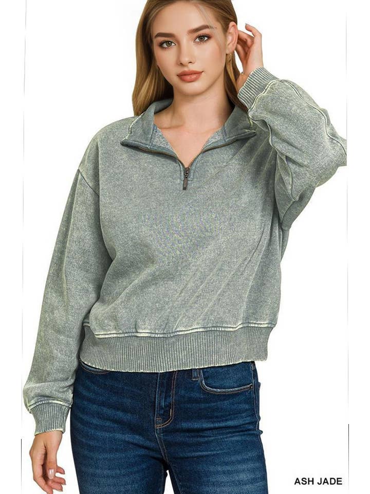 42POPS - Wholesale Sweatshirt - Women's - `.0806 Washed Fleece Half Zip Pullover SI-2493015