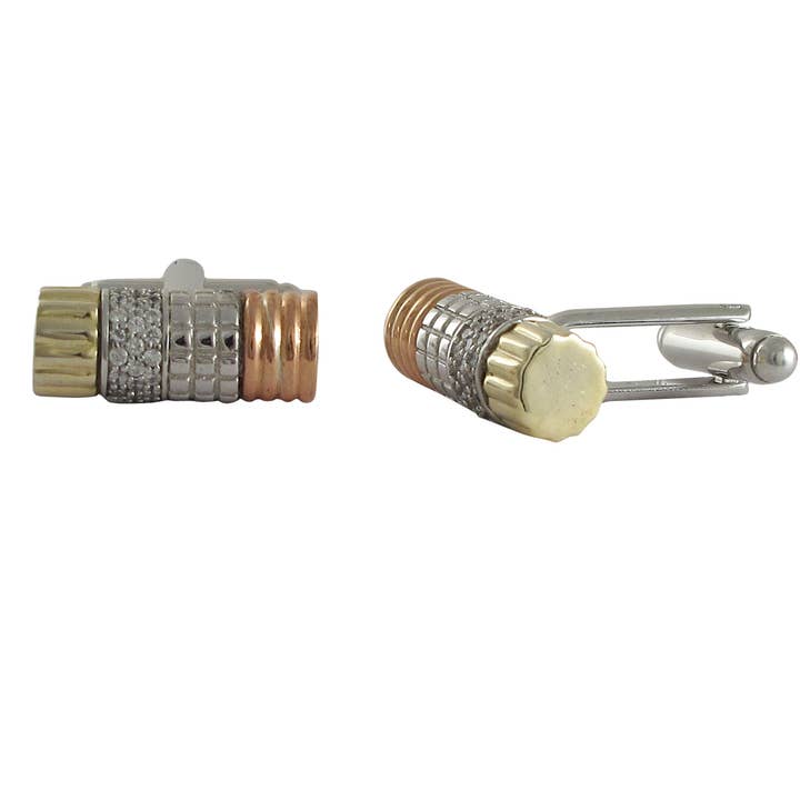 Sterling Silver (bottom Is Brass) Tri Color Cz Cufflink for wholesale by Dlux Jewels