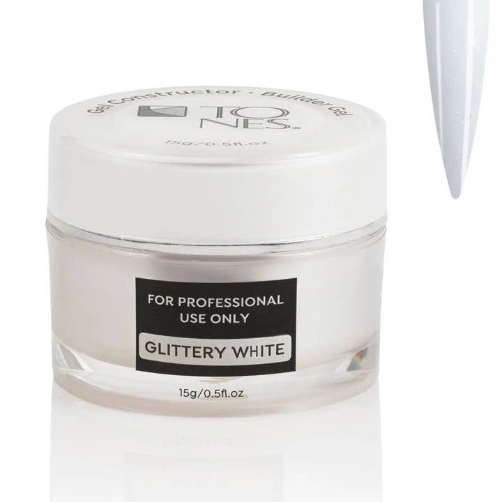 Pro Builder Gel: Glittery White - 0.5 fl oz / 15 mL for wholesale by Tones Acrylics | Gels | Nail Art | Nail Tools & Accessories