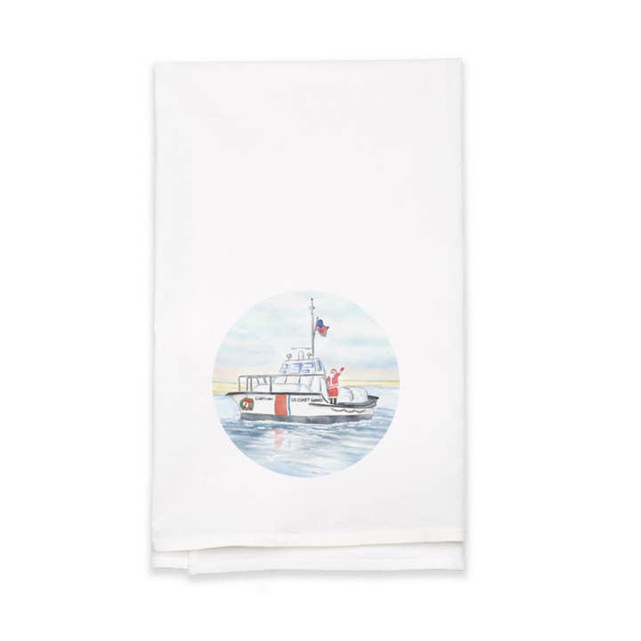 Santa Coast Guard Boat Cape Cod Flour Sack Theedoek voor wholesale door WonderfullyWrittenCo