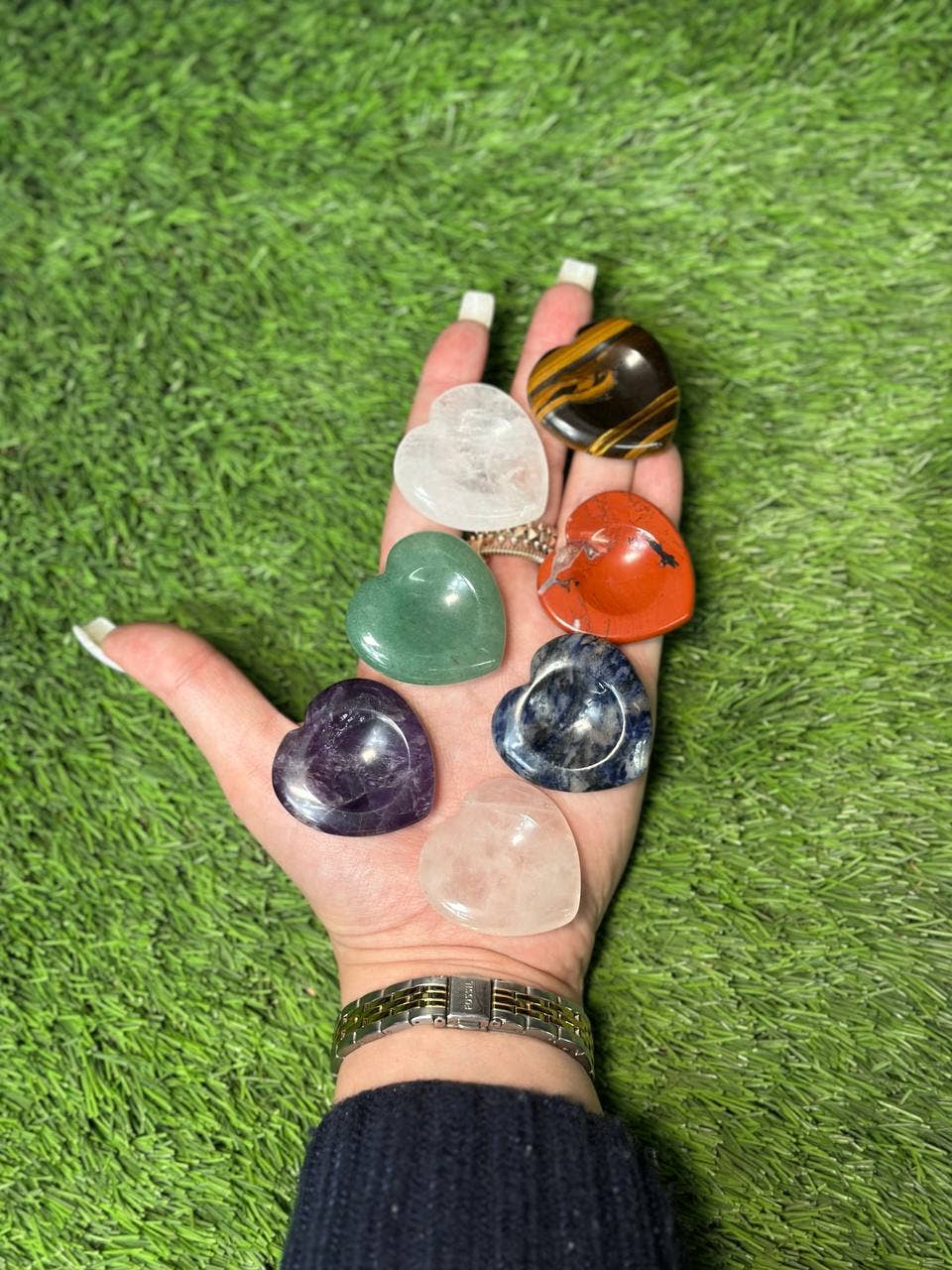 CaNatureLover - Wholesale Spiritual Stone/Crystal - 7 Chakra Heart Worry Stones 1.5 Inch | Palm Stone | Premium 5