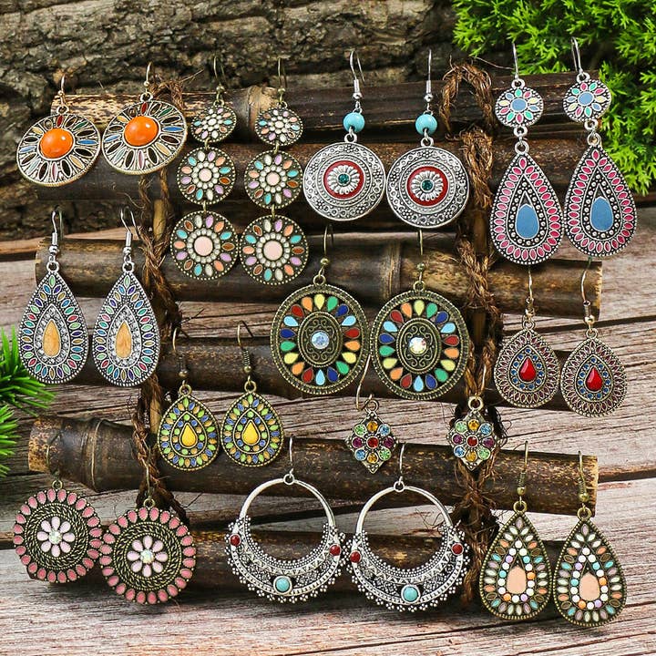 Juego de pendientes bohemios con borlas — Joyería geométrica vintage de aleación para venta al por mayor de Halcyon Outfitters®