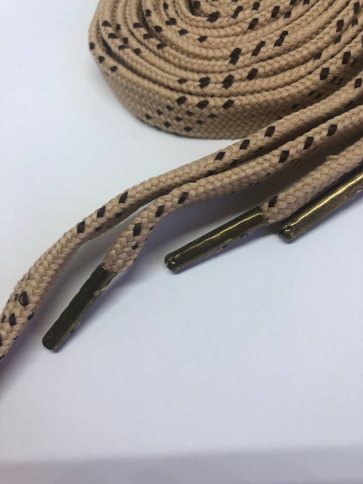 Premium Flat Tan w/Brown Accents Classic Shoelaces for wholesale by The Shoelace Factory