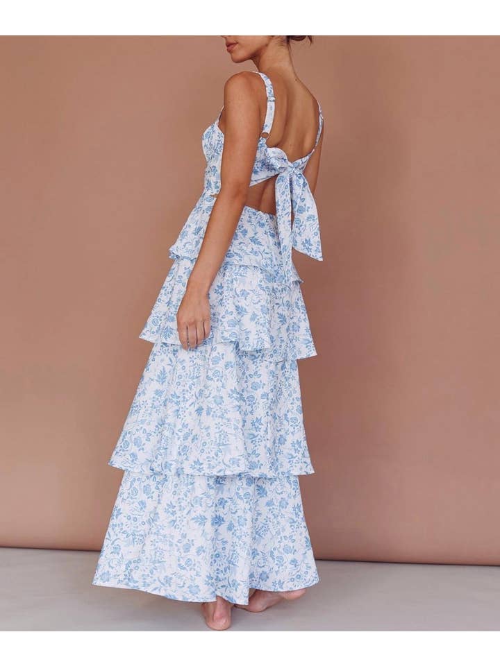 Rosa Clothing - Wholesale Dress - Women's - Bow Party Floral Maxi Tiered Dress