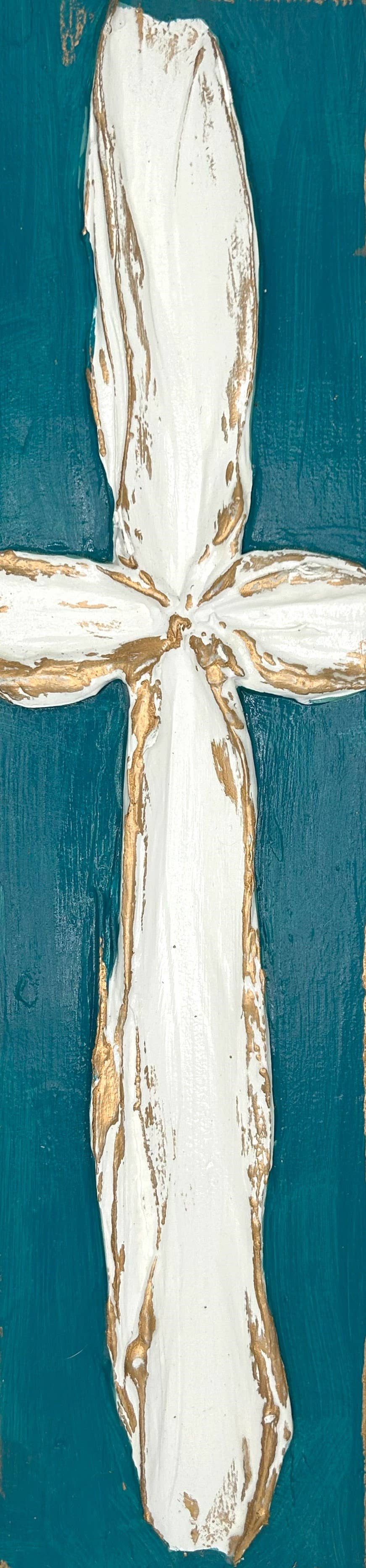 Coddiwomple - Wholesale Decorative Tabletop Object - 3x10 Traditional Cross handmade textured wood block3