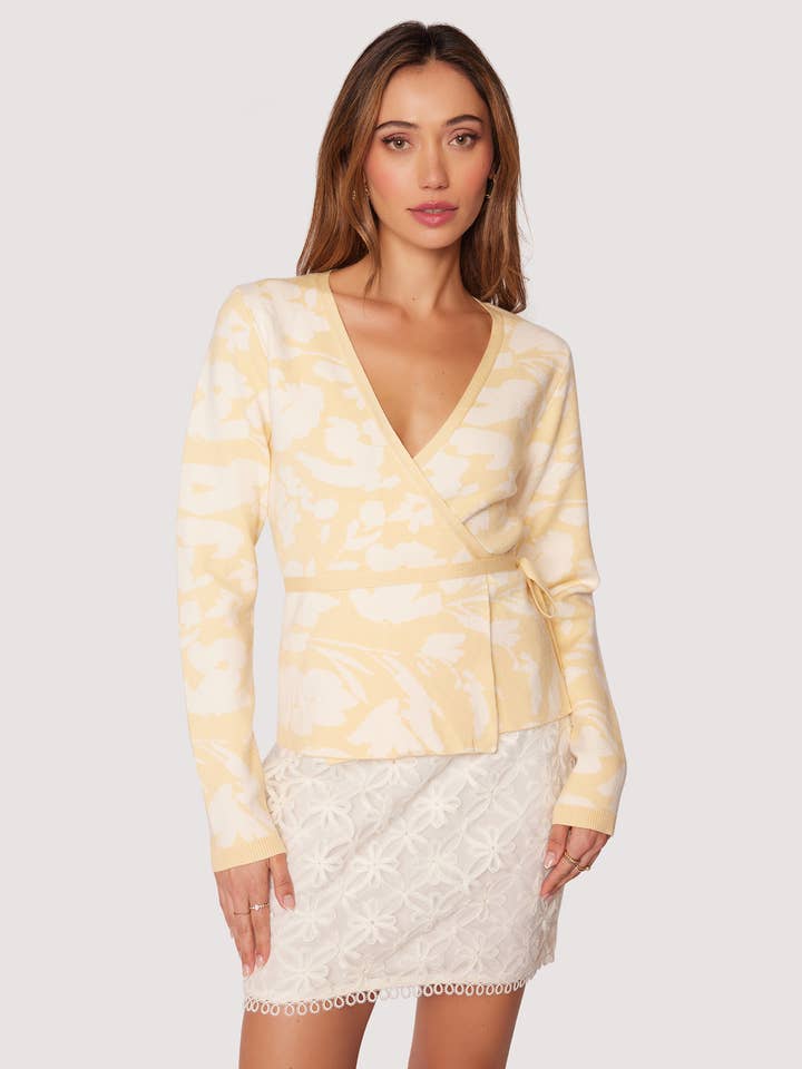 BUTTER YELLOW Aurora Bliss Wrap Top - Spring Floral Knit Wrap for wholesale on Faire