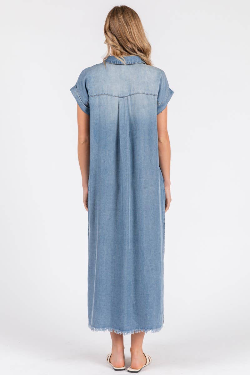 ZiA Apparel - Wholesale Jurk - Dames - Maxi spijkerjurk met korte mouwen en overhemdstijl25